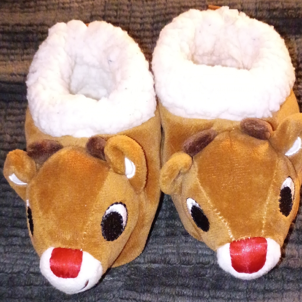 Reindeer Plush Slippers with White Lining